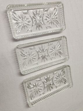 Vintage Set 3 Irvinware Clear Glass Relish Tray Inserts Starburst Trinket Dishes